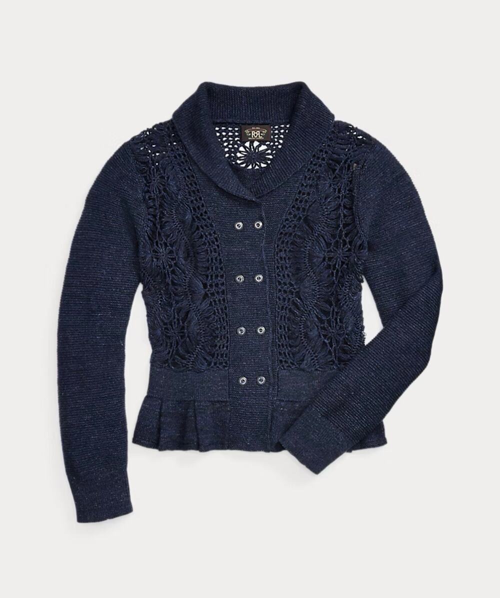 RRL Ralph Lauren Crochet Cotton Linen Cardigan Size 1
